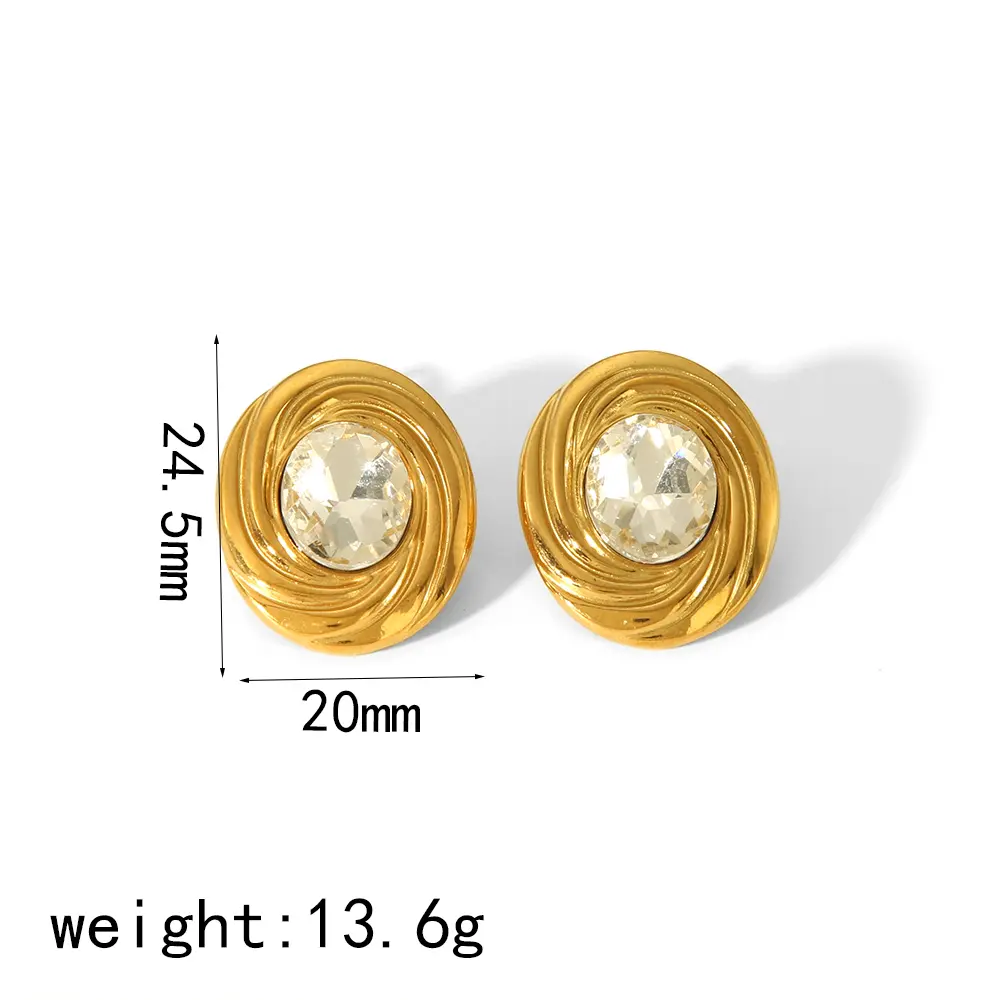 1 Pair Simple Elegant Style Oval Shape Stainless Steel 18K Gold Plated Inlay Zircon Women's Stud Earrings h5 Picture2